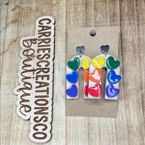 Rainbow Heart Dangle Earrings - Multicolor
